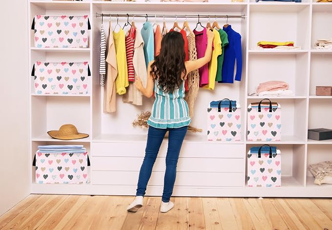 Kid Clothes Storage Basket Gift Shelf Basket Toy Storage Bin, Nursery Basket Organizer Box for With Handles for Room Deco Heart Valentine's Basket