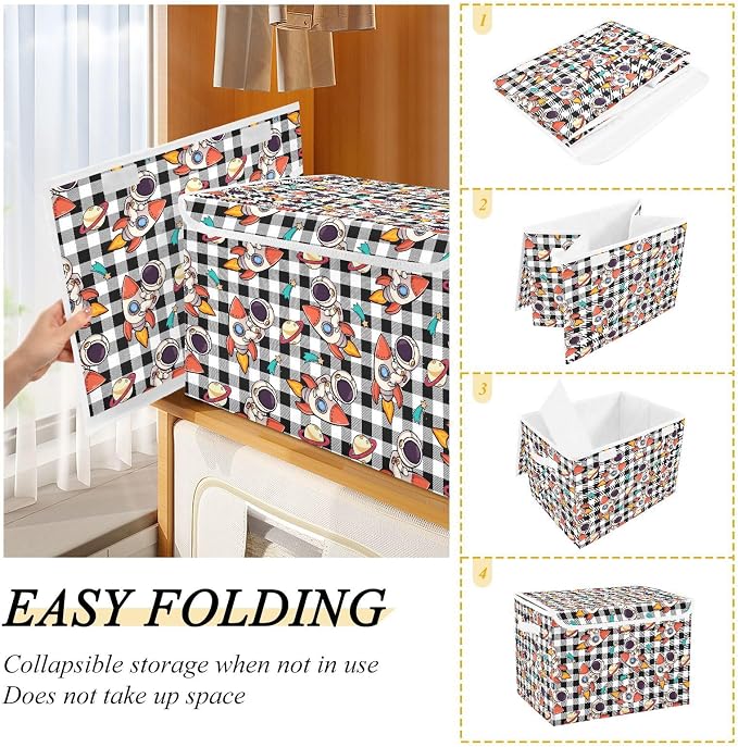 Cosmos Star Fabric Storage Bins with Lid Closet Storage Basket 40L | Decorative Storage Boxes, 300D Oxford Cloth, Hollow Board Frame, Flip Top Velcro Lid, 16.5x12.6x11.8 inch, Collapsible Design