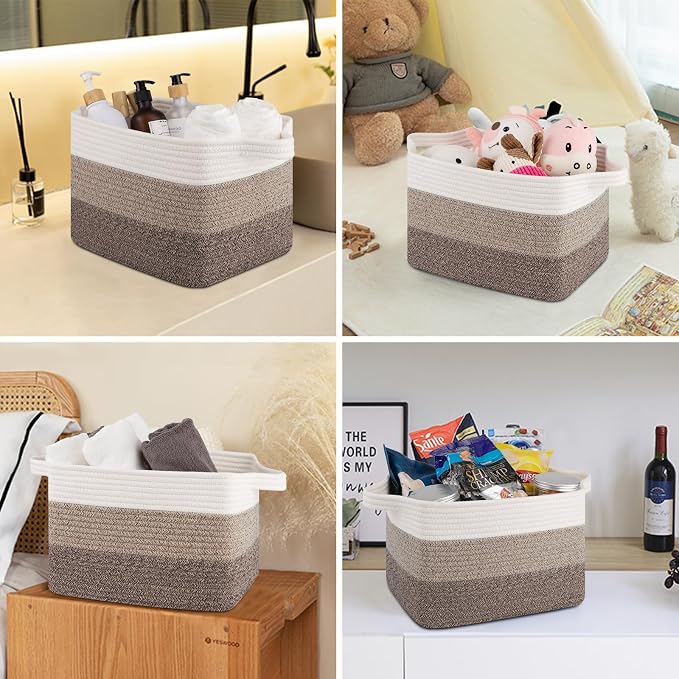 OIASKET Storage Basket for Organizing, Woven Baskets for Storage, Rectangle Decorative Baskets for Shleves, Closet, Toys, Book, Nursery Organizer Bins - Pack of 3 (Gradient Dark Brown, 13"x9.85"x8.7")