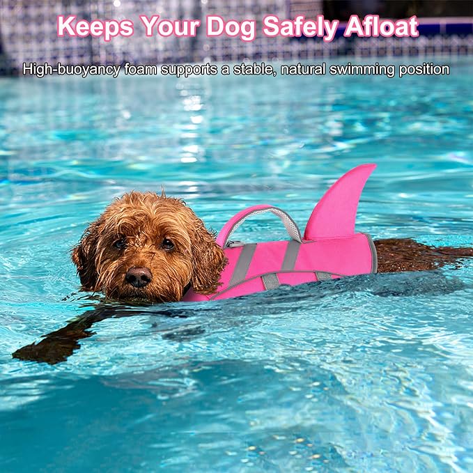 Dogcheer Shark Fin Dog Life Jacket, Dog Harness Life Vest - Pink,S | Reflective Puppy Swim Vest for Swimming, Boating, Lake, Beach & Pool, Water Vest with Handle for Small Medium Large Dogs