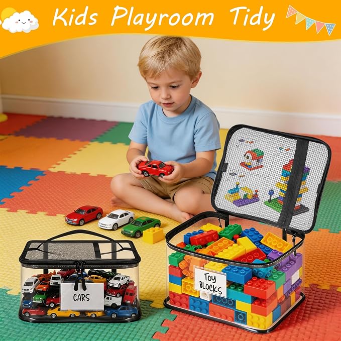 6 Pack Toy Storage Bags, Clear Toy Organizer with Labels Ages 3+ | Waterproof PVC Toy Organization and Storage, Suitable for Storing Building Blocks, Puzzles, Dolls and Board Games