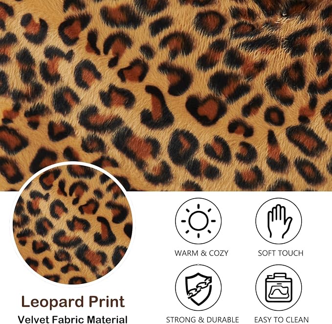 2PCS Storage Bin Boxes with Zipper Lid Leopard Print Cute Basket | Velvet Fabric, PU Leather Handles, PP Plastic Board, Foldable Washable Lidded Closet Shelf Organizer Container, Brown, Large