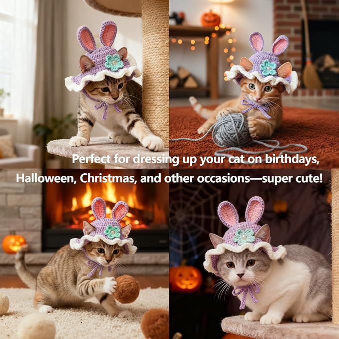 Cute Cat Hats Costume Suitable for 5 to16 lbs - Rabbit Kitten Hat Head Circumference 11" or Less Cat Hats for Cats only Pet Photography Outfits
