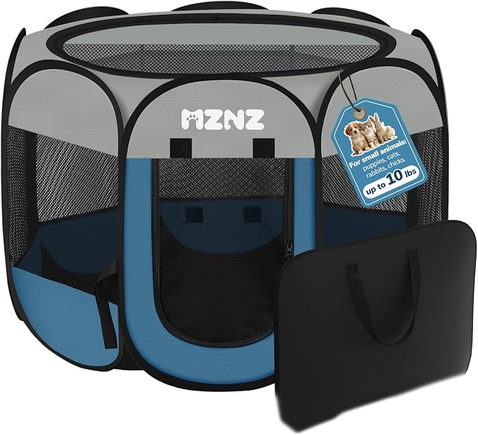 Dog Cat Small Animal Puppy Playpen Crate, Small, Grey Blue | Portable Pop Up Pet Cage Enclosure Tent Kennel Indoor Outdoor with Carrying Case, No Assembly, Camping Use