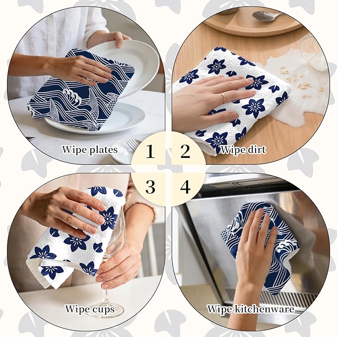Kitchen Towels Set of 2 - Japanese Style Dish Towels for Kitchen Drying, Cute PatternTowels Soft Absorbent Dish Cloths for Cleaning, Home Decor Housewarming Gifts