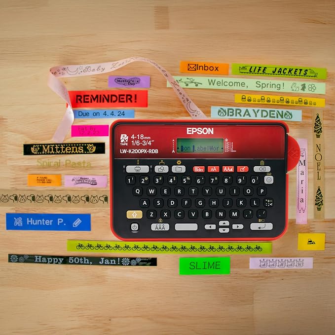 LABELWORKS Epson LW-K200PX-RDB Keyboard Label Maker - Red & Black
