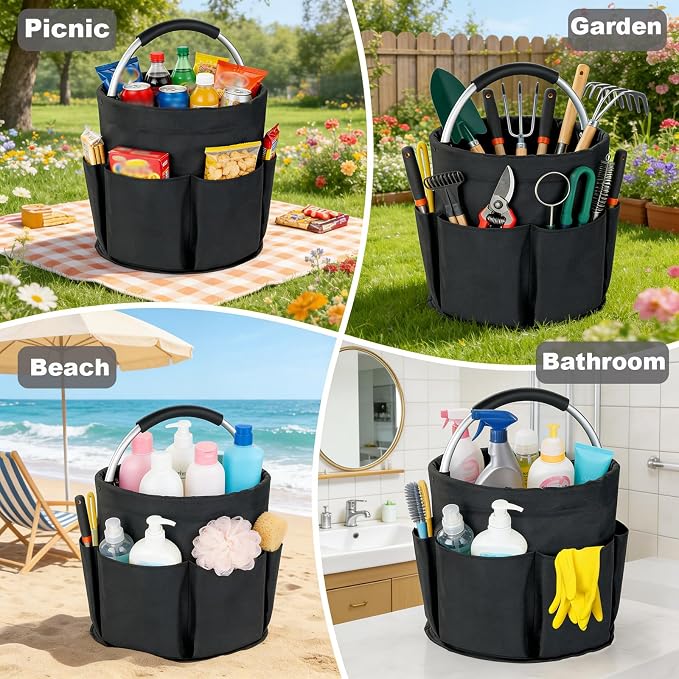Cleaning Caddy with Handle, 17L Foldable Cleaning Supplies Organizer, Portable Storage Basket, Cleaning Supply Caddy, Multifunctional Cleaning Bucket Bag for Garden, Home, Kitchen (Green)