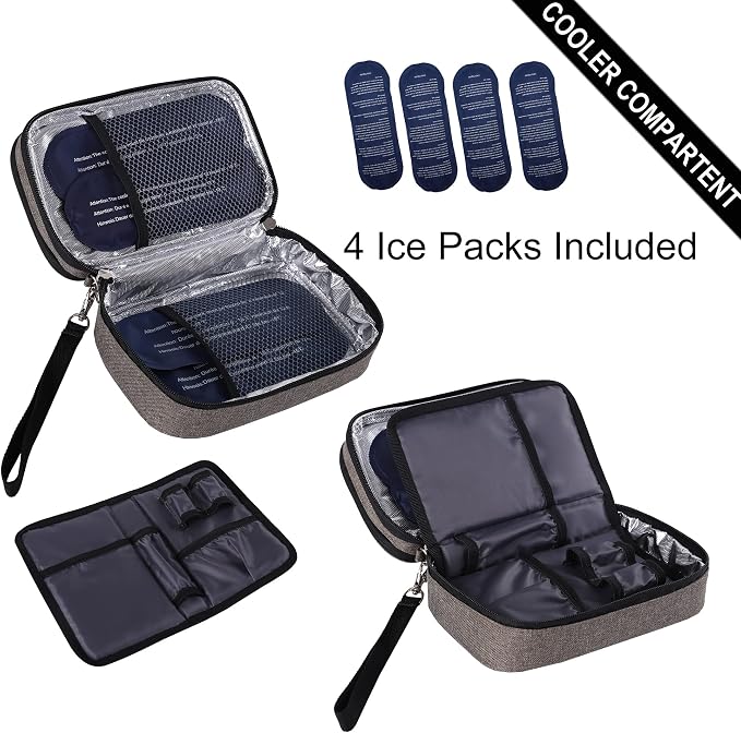 apollo walker Insulin Cooler Travel Case with Ice Packs and Insulation | TSA Approved Includes 2 x 90g ice packs for 9-hour cooling insulin pens & syringes for Diabetics to Carry (Gray)