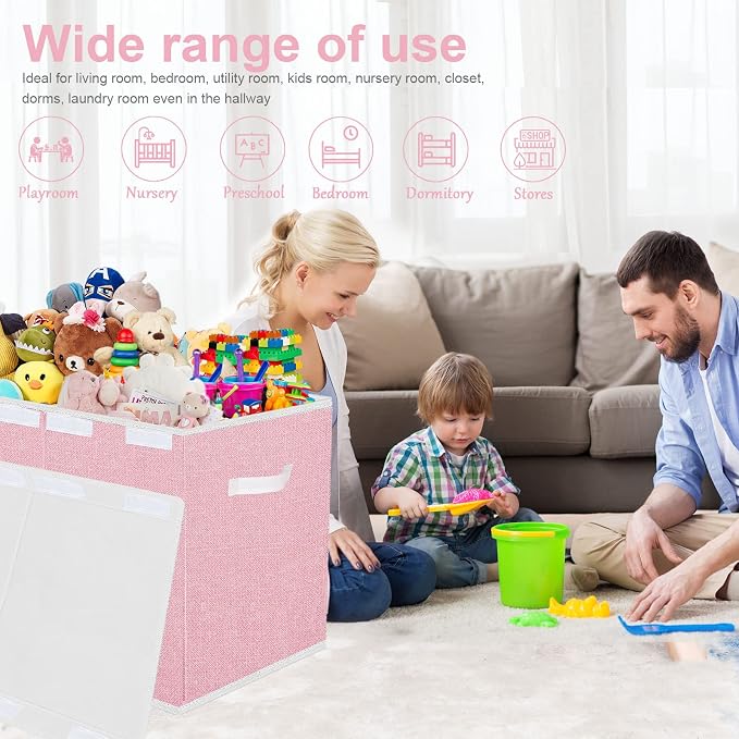 Pantryily Large Foldable Toy Storage Box with Lid,Plush Toy Organizer Chest