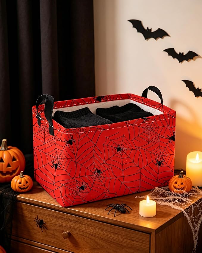 Essme Rectangular Spider Basket,Kids Storage Bins Organizer with Handles for Farm Room Decor, Gift Basket,Shelf Basket.(Red Spider)