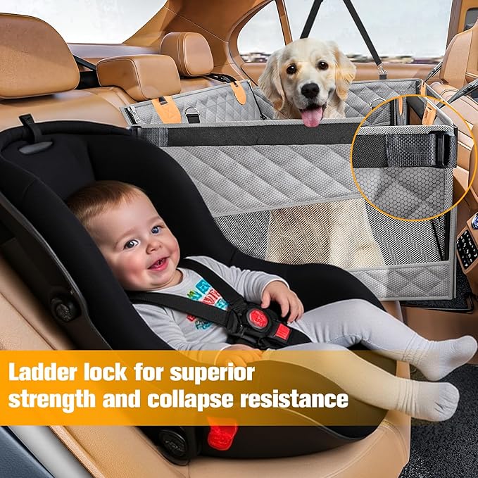 Large Dog Car Seat, Back Seat Extender for Dogs with Hard Bottom | Waterproof Medium Carseat for Dogs with 3 Mesh Windows, Pet Seat Cover for Cars, Trucks and SUVs