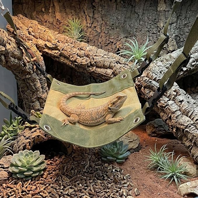 Bearded Dragon Hammock, Reptile Climbing Bed, Gecko Rest Stand | Breathable Oxford Cloth Stable Lounger with Hanging Hooks, for Lizard Frog Turtle Small Snake Tarantulas Chameleon Geckos