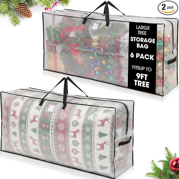 2 Pack Extra Large Moving Bags, 126 Gal Heavy Duty Storage, Black | Clear Waterproof Storage Bags with Reinforced Handles Zipper, For Clothes Bedding Seasonal Decorations Holiday Organizer