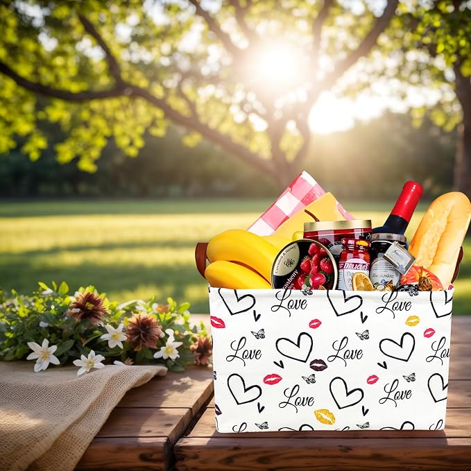 Valentine's Day Basket Gift for Empty Cute Heart Large Storage Bin for Kid and Baby Room Décor (Lips Love)