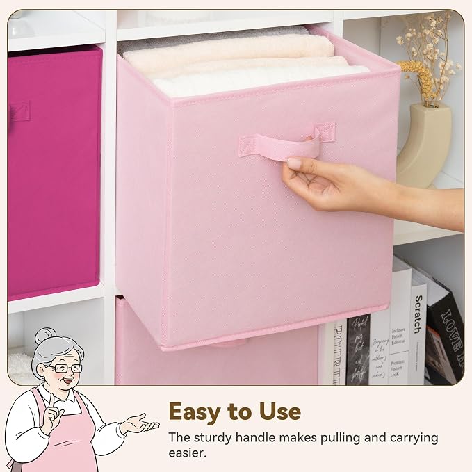GRANNY SAYS 13x13 Cube Storage Bins, Pink Gradient, 6-Pack | Collapsible, Cube Storage Organizer with Thickened Base Plate, Sturdy Handles, Decorative Baskets for Shelves, Closet