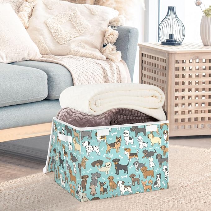 Dog Bone Pet Storage Bins with Lids Closet Bedroom 40L Fabric Bin | Decorative Storage Boxes, Foldable & Stackable, Dust-Proof Flip Top, Reinforced Handles, For Home & Dorm, Clothes & Toy Box