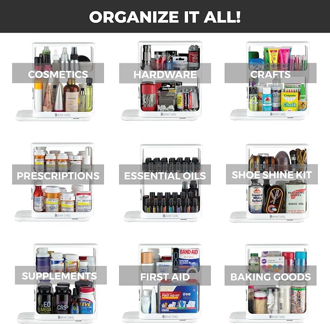Spice Rack Organizer for Cabinet, Pull & Rotate, 2-Tier | Double-Decker Shelves, 10.8"H x 5.25"W x 10.8"D, Modular Side-By-Side, Non-Skid Feet, Stick-On Labels, Sturdy Build