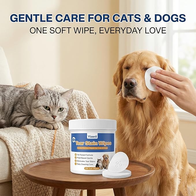 Dog Eye Wipes - 200 Count Pet Tear Stain Wipes for Dogs and Cats, Soft Round Pads for Daily Eye Cleaning Discharge Crust Debris