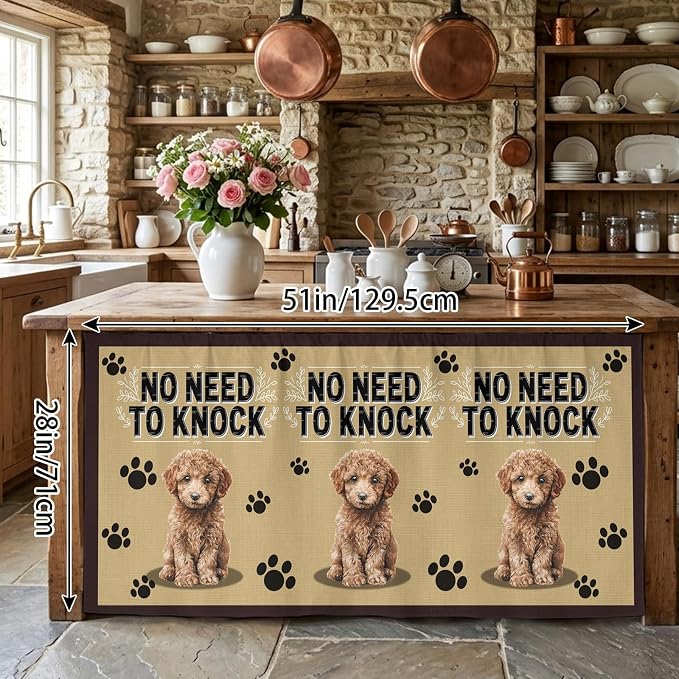 NO Need to Knock Cabinet Curtains 28"x51" Sink Skirt for Bathroom Kitchen, Poodle Dog Paw Prints Pet Lover Farmhouse Self Stick Adhesive Under Desk Covers Tall Laundry Cabinet Storage Organizer