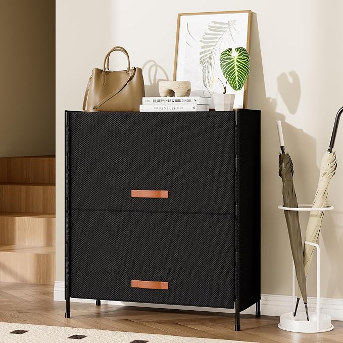 4-Tier Shoe Storage Cabinet with Fabric Cover, Hard Flip Doors, Holds 12–16 Pairs, Enclosed Dustproof Shoe Rack Organizer for Entryway, Closet & Bedroom, Shoe Shelf, Black, 27.8" x 12.0" x 31.5"
