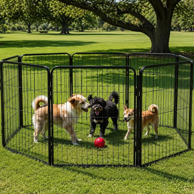 Dog Play Pen for Outdoor Use - 24'', 40 Panels for Small and Puppy Size Dogs - Portable Playpen Kennel for RV, Camping, and Yard - Heavy Duty Pet Fence w/Black Rust Resistant Coating