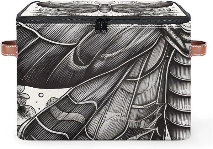 Gothic Moth Foldable Storage Bin with Lid Zipper | Closet Shelf Organizer, Boxes, Basket Containers for Home, Lidded Storage Cube for Bedroom, Waterproof, with Handles