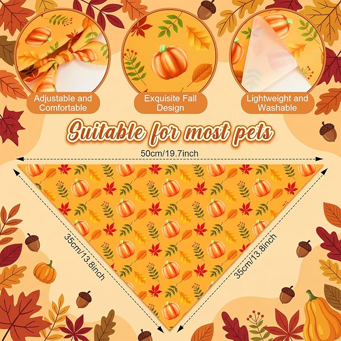 50 Pcs Fall Dog Bandanas Bulk Autumn Pumpkin Maple Leaves Pattern | Triangle Kerchief Bibs Scarf Set for Pets Harvest Party Costume Photo Props Accessories, 25 Styles, 19.7 x 13.8 x 13.8 Inch