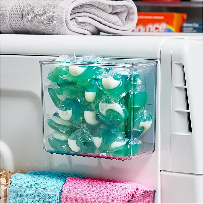 iDesign Magnetic Small Clear Plastic Organizer Bins | Laundry Room Storage
