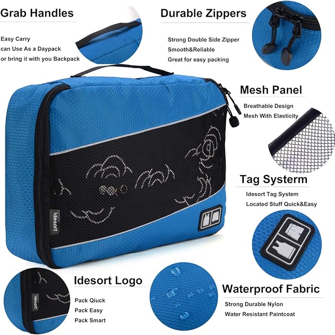 Packing Cubes large Luggage Organizers Bags For Travel Organizing Clothes | Mixed Color 8 Set Suitable family or two-person trips; breathable mesh make easy to sort; durable and convenient to store