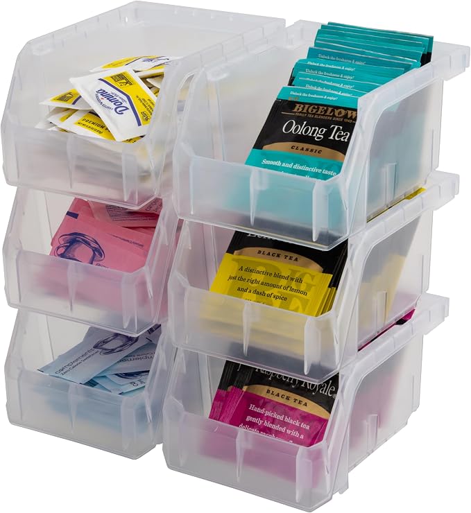 Plastic Containers for Organizing and Storage Bins for Drawers, Desks, Office Organization, and Garage, Stackable Bins, Extra-Small (3" x 5" x 4"), 12-Pack, Clear