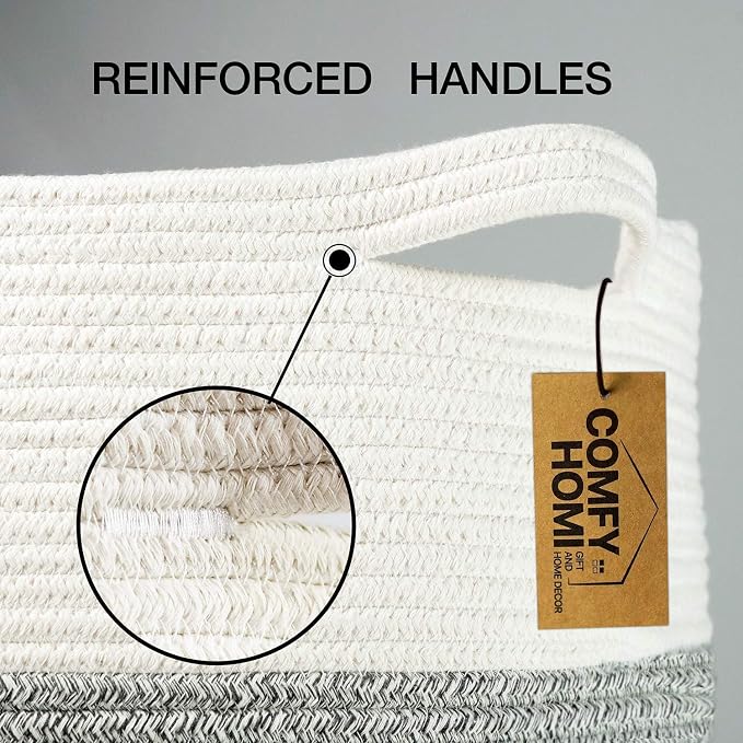 COMFY-HOMI XXXL Large Laundry Basket, Cotton Rope Nursery Woven Basket for Storage, Blanket Baskets Living Room Laundry Hamper, Dog Toy Storage Organizer, Home Decor
