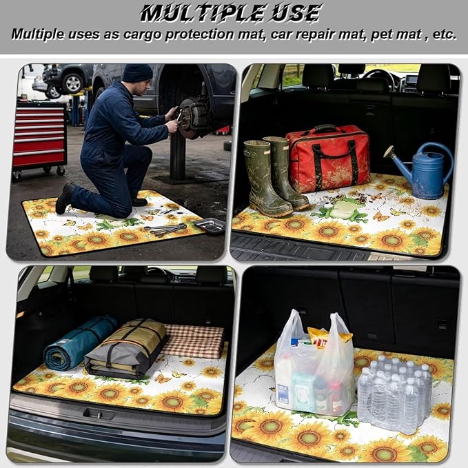 Sunflower Frog Car Trunk Mat Universal Size 29" x 39", All Weather Cargo Mat Protector for SUVs, Trucks, Vans Non Slip Cargo Liner Cover Auto Accessories Decor