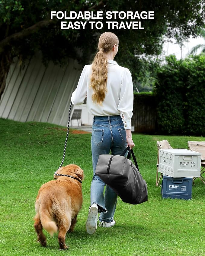 30 x 21 x 21 Inch Collapsible Soft Dog Crate for Dogs Up to 50 lbs, Portable Travel Pet Kennel with 4 Zip Doors, Foldable Indoor Outdoor Crate with Mat, Carry Bag, Grey