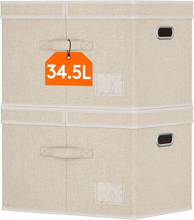 Lifewit Fabric Foldable Storage Bins with Lids and Handles,34.5L,2 Pack