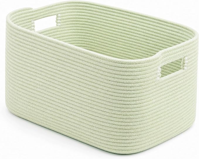 25.4GAL Collapsible Cotton Rope Extra Large Storage Basket For Bedroom Closet, Boho Rectangular Short Hamper Woven Storage Baskets for Living Room Throw Pillows Blankets Dirty Clothes, Sage Green