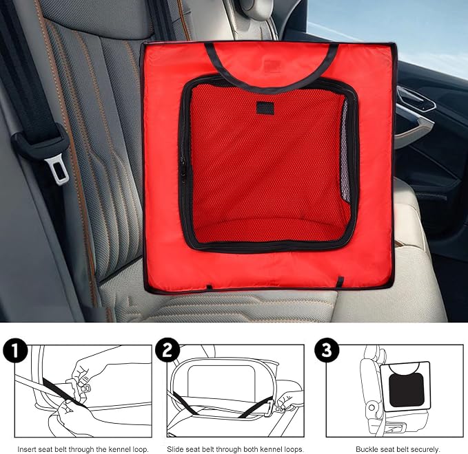 36 Inch Foldable Dog Kennel for Large Dogs, Portable Waterproof Pop-Up Pet Crate, Indoor Outdoor Travel Car Seat Kennel (Red)