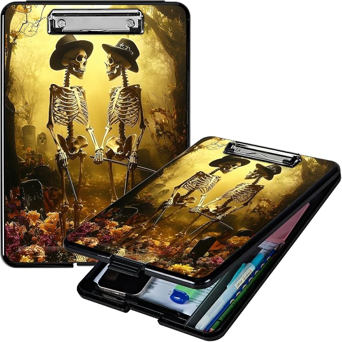 Heavy Duty Storage Clipboard, Slim Nursing Clipboard with Internal Pen Case, Portable File Organizer Case for A4 Letter Size Paper Office Medical Professionals, Forest Skull Leaf
