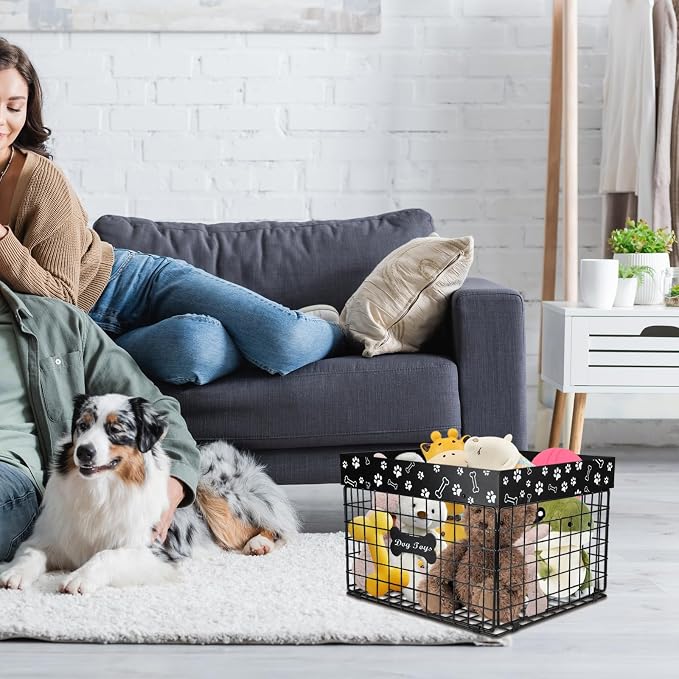 Geyecete Toy Box for Dogs Large Dog Toy Organizer Pet Wire Folding Basket Dog Toy Container Dog Toy Box-Chew-Proof Dog Toy Organizer Holder Boxes for Living Room