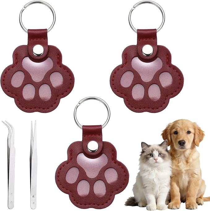 Dog Fur Storage Keychain, Pet Fur Keepsake Keyrings, Paw Shaped, Pet Hair Keepsake Keychains with Tweezers