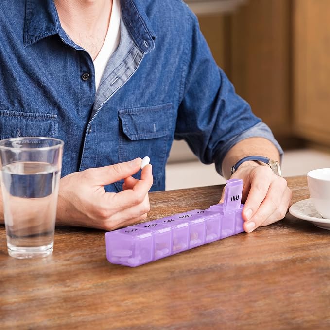 BUG HULL Weekly Pill Organizer Large 2 Packs, Extra Large Travel Pill Organizers, Pill Box 7 Day, Travel Pill Case, Medicine Pill Organizer for Medications (Lavender+ Pink)