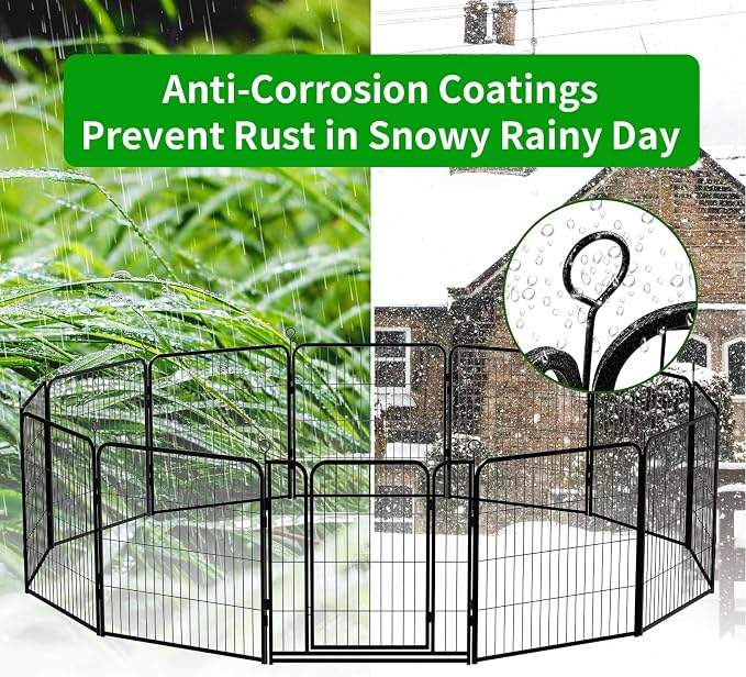 Kfvigoho Dog Playpen Outdoor Extra Wide 24 Panels Heavy Duty Dog Fence 40" | Anti-Rust Coating-Strengthened Dog Fence with Doors Portable for RV Camping Yard, Total 63FT, 316 Sq.ft, Snowy Black