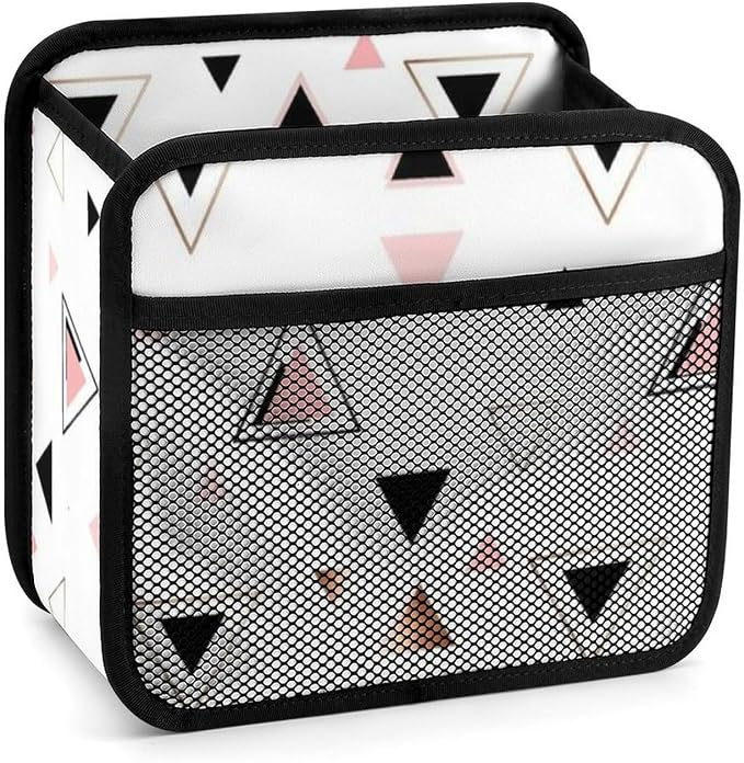Car Seat Back Organizer Pu Leather Vehicle Backseat Storage Box, Geometric | Triangles Rose Gold White, Auto Hanging Pouch with Adjustable Strap PU Leather Trash Bags Travel Accessories