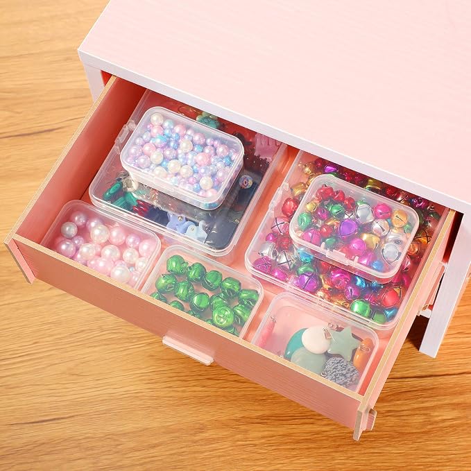 SATINIOR 24 Packs Small Clear Plastic Beads Storage Containers Box with Hinged Lid for Storage of Small Items, Crafts, Jewelry, Hardware(1.7 x 1.7 x 0.8 in)