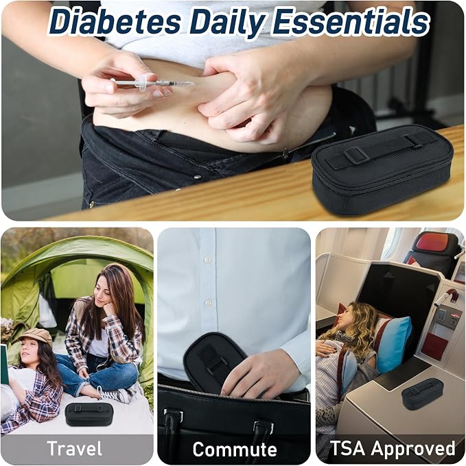 Cruxer Insulin Vial Cooler Travel Case (Black),Keep Medication Vial Cool,Portable Insulated Diabetic Medicine Travel Bag,TSA Approved,Small Bottle Storage Kit with Reusable Ice Brick Cooler