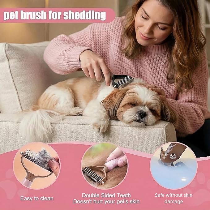 12PCS Dog Bath Kit & Dog Brush Kit - Professional Pet Grooming Tools Set for Dogs & Cats, Includes Shedding Brush, Bath Scrubber & Dematting Combs - Complete Dog Washing Essentials Pink