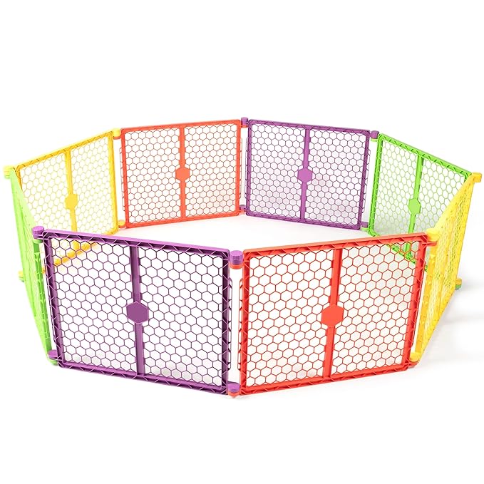 Regalo Safety 260" Super Wide Baby Gate & 8-Panel Playpen, 2-in-1 Convertible Baby Play Yard, Large Foldable Play Pen for Babies, Toddlers & Pets, Includes Wall Mount Kit, Multi-Colored
