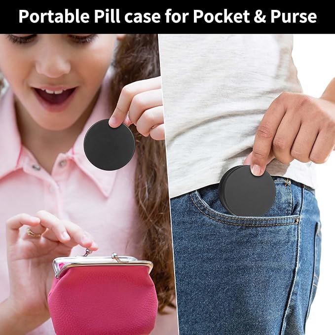 Portable Pill Case Pill Box Daily - Waterproof Single Metal Pill Organizer | for Pocket Purse, Aluminium Alloy Round Daily Medicine Container to Hold Vitamins, Fish Oil Medium Size