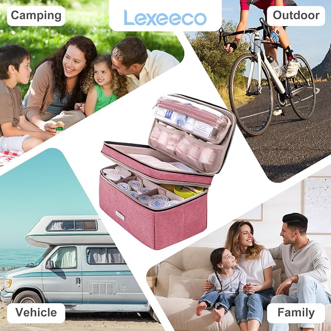Lexeeco Travel Medicine Pill Bottle Organizer Bag with Portable Small Pouch | Medication Case with Lockable Zipper for Pill,Vitamin,Medicine Storage Box for College Dorm Student,Home,First Aid Bag Empty