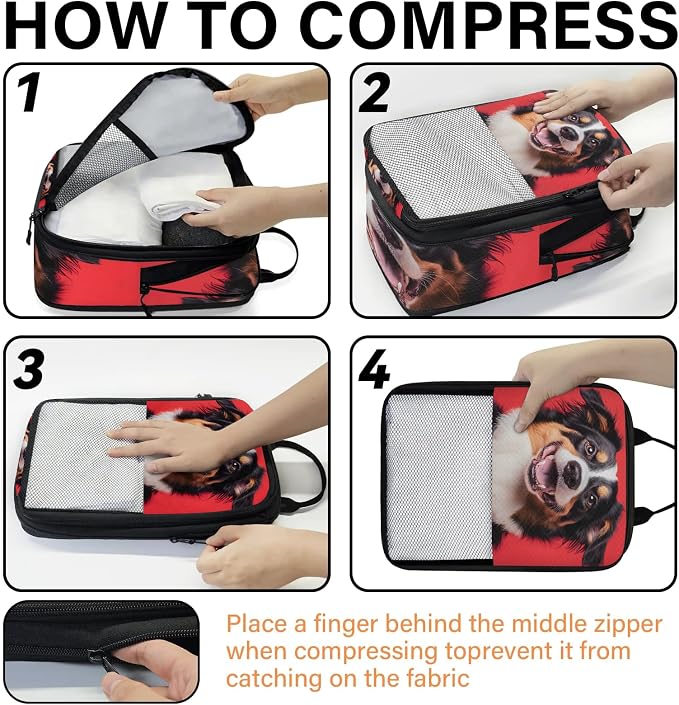 Dog Puppy 6 Set Compression Packing Cubes Cute Dogs Expandable Packing Organizer for Travel Accessories Luggage Suitcase Bag
