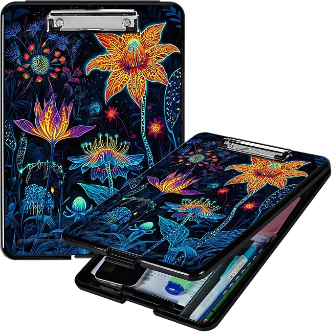 Artistic Orange Blossom A4 Clipboard with Storage Pen Holder, Clipboards Organizer Nursing Clipboard Foldable File Folder Plastic Clipboard Folio Clip Board for Office Students Classroom